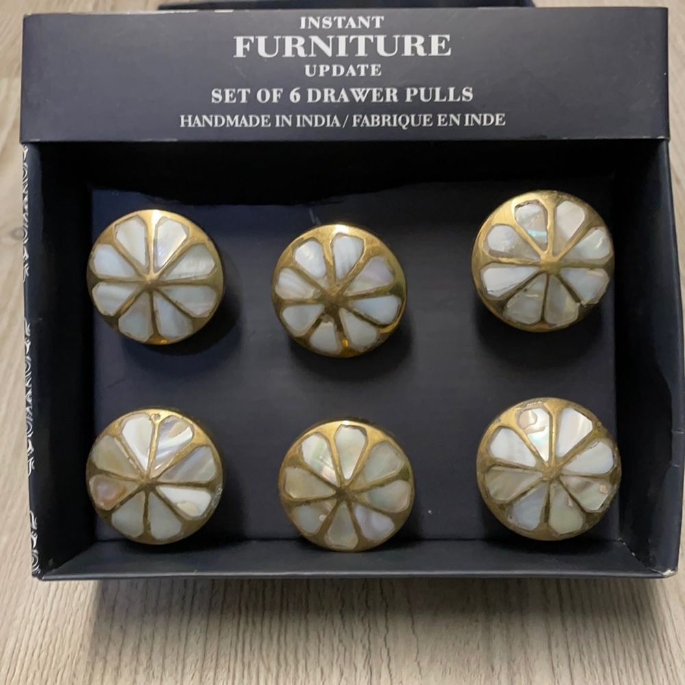 Set of 6 Gold and Shell Accent Drawer Pulls